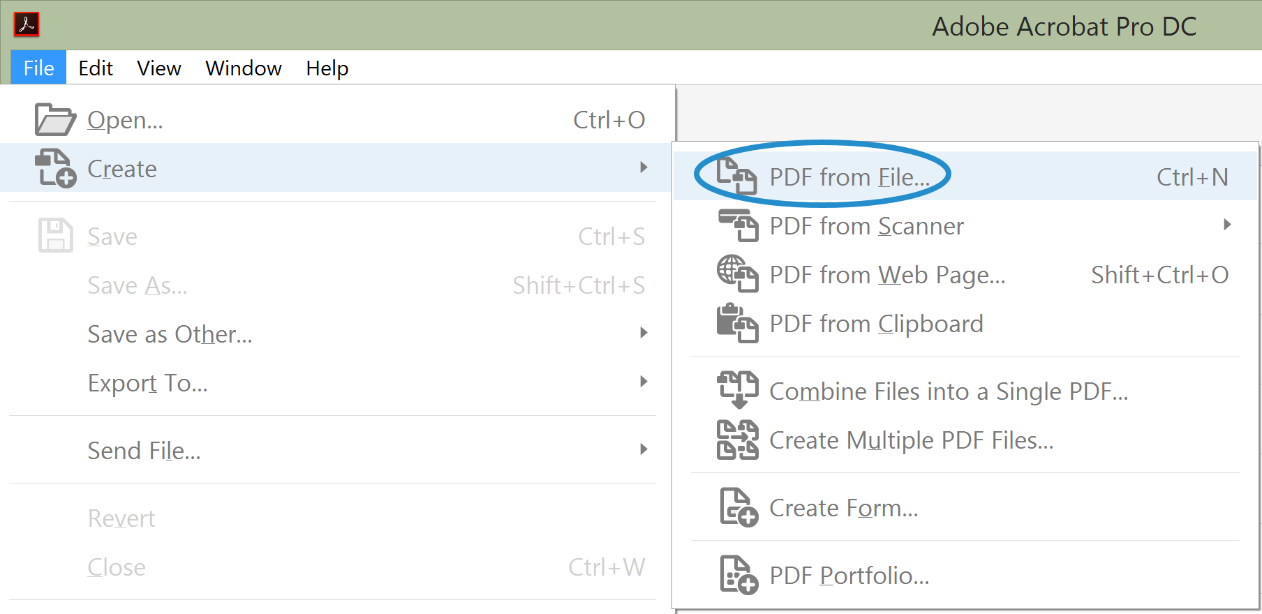 Acrobat DC - File Create PDF Menu 20220330