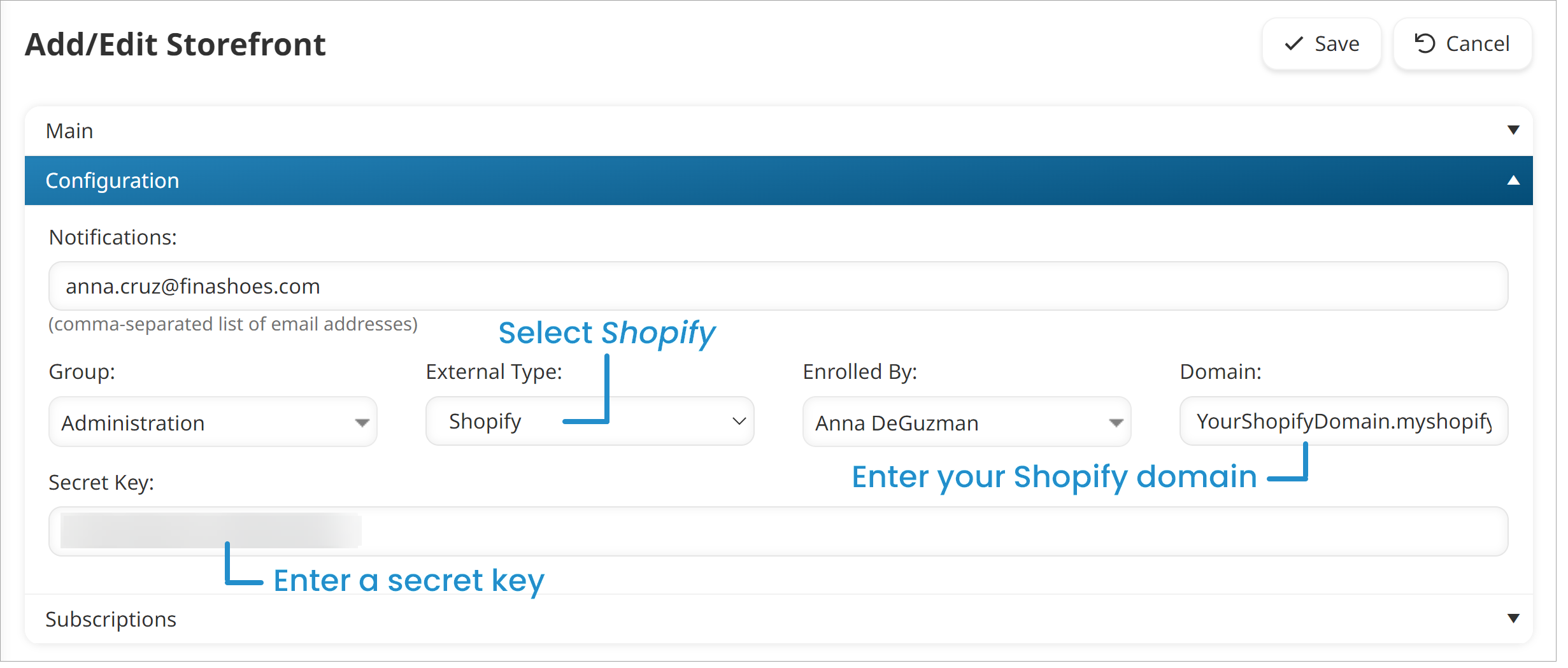 Add Edit Storefront - Configuration - Shopify App 20220420