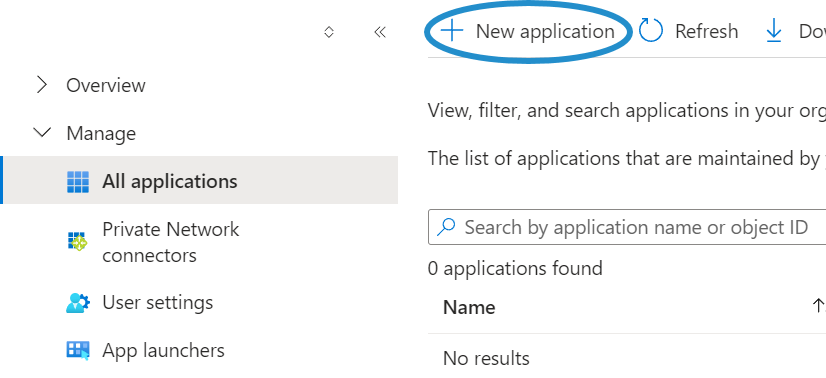 Azure - New Application Button 20240812