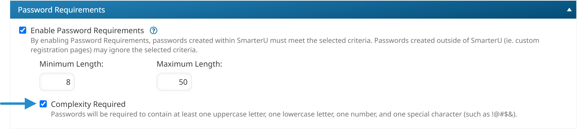 Complexity required checkbox