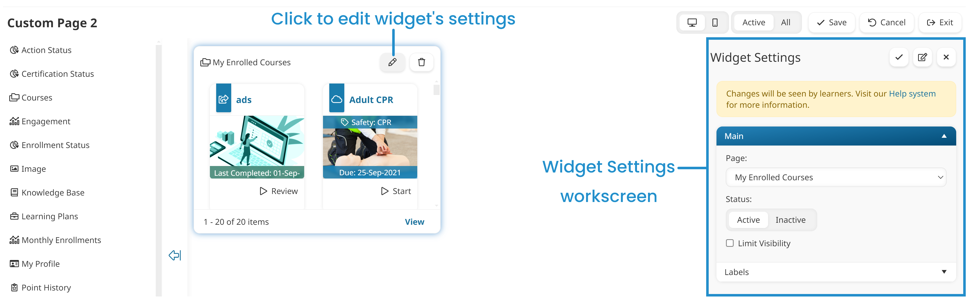 Edit Widget Settings and Workscreen 20240820