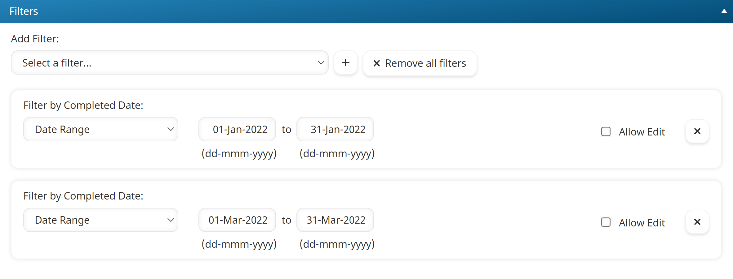 Filters - Multiple Filters on Completed Date 20220302