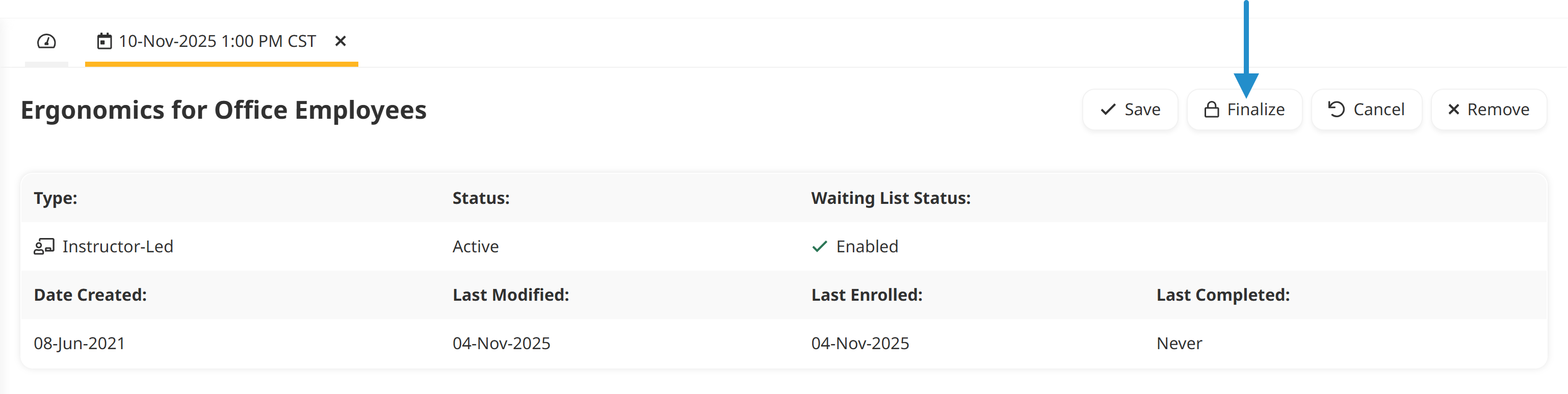Finalize Button - Labeled 20251104
