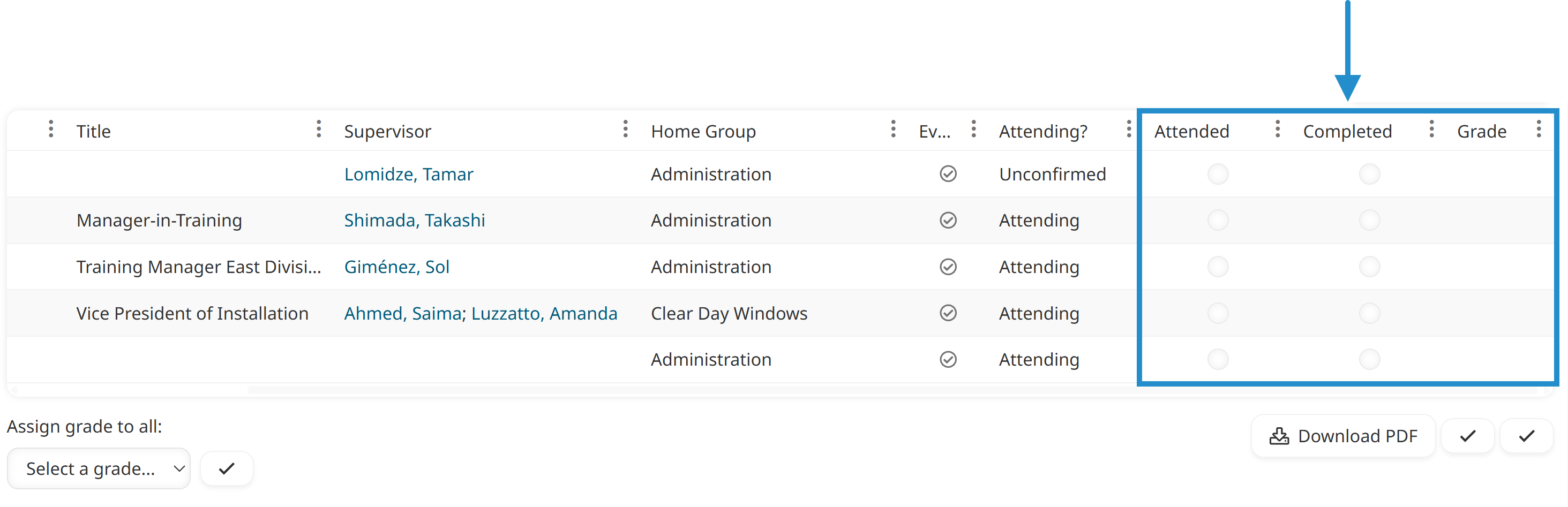 Learners Grid - Attended Completed Grade Columns - Labeled 20251104