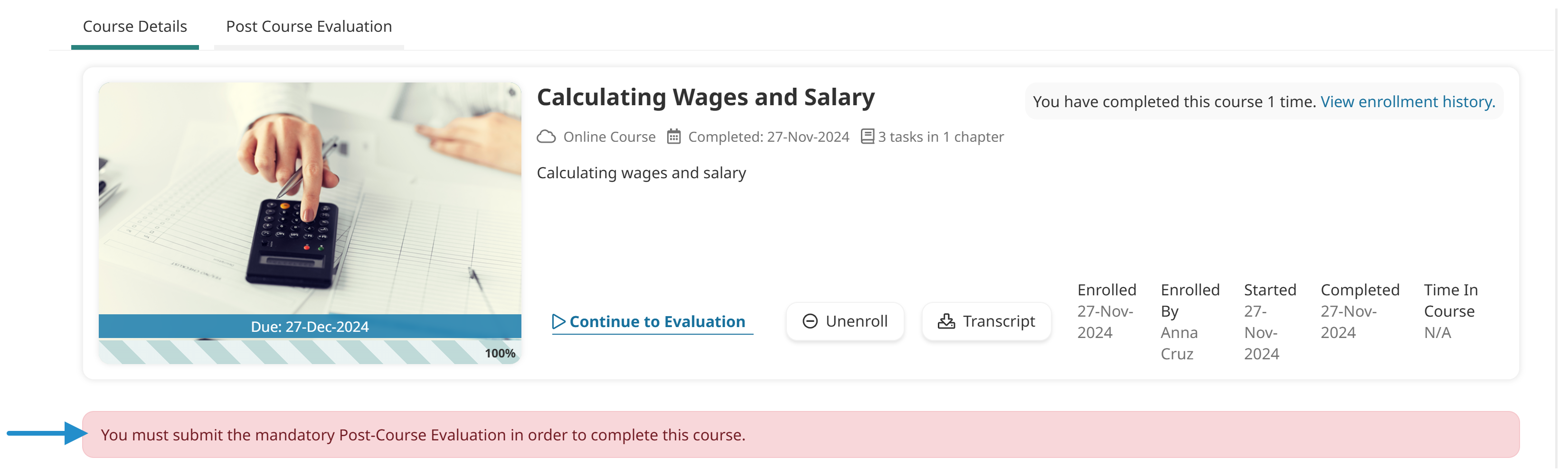 Post Course Evaluation Status 20241204