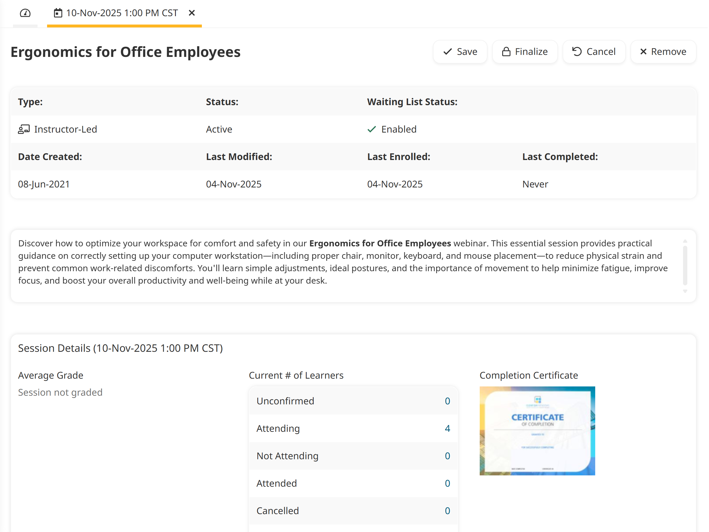 Session Details - Ergonomics 20251104