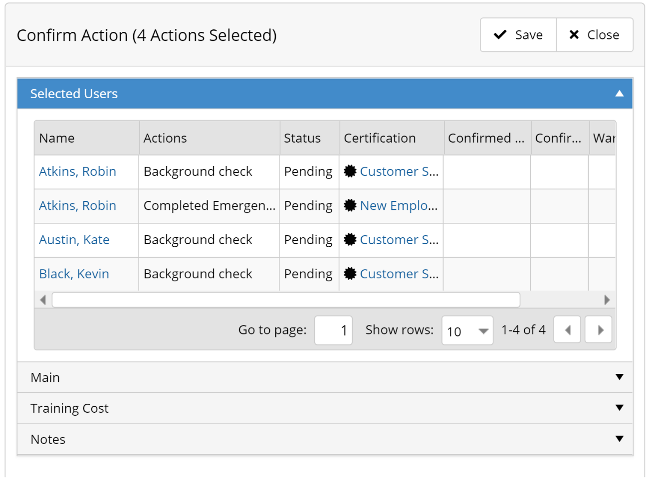 Confirm Action for multiple users