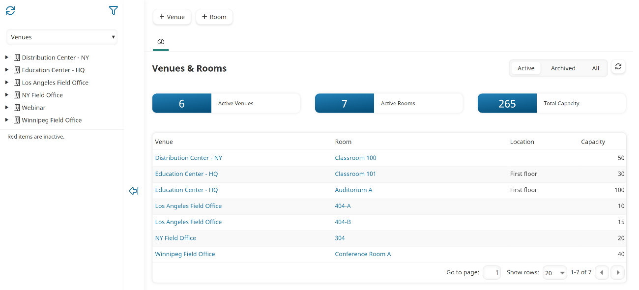 Venues and Rooms Dashboard