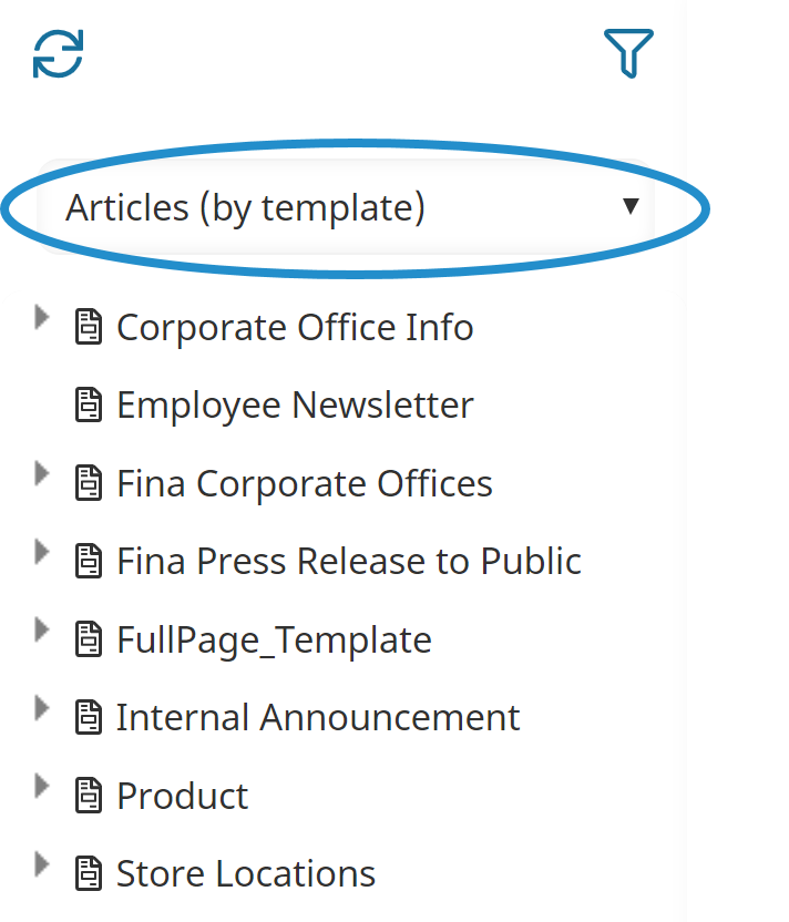 Articles by Template List
