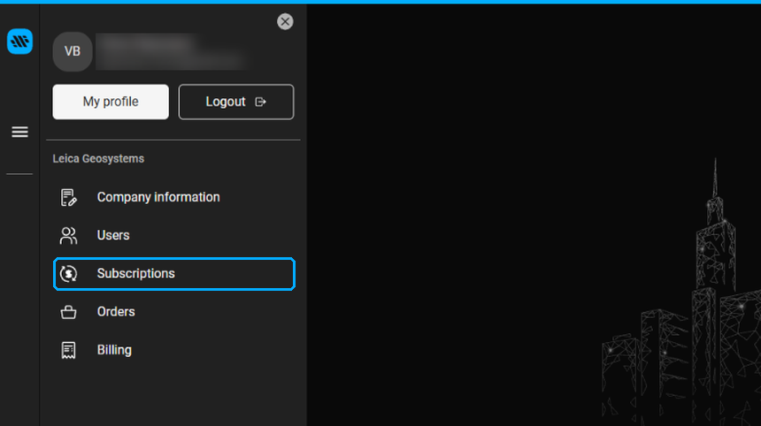 Account menu with Subscriptions highlighted