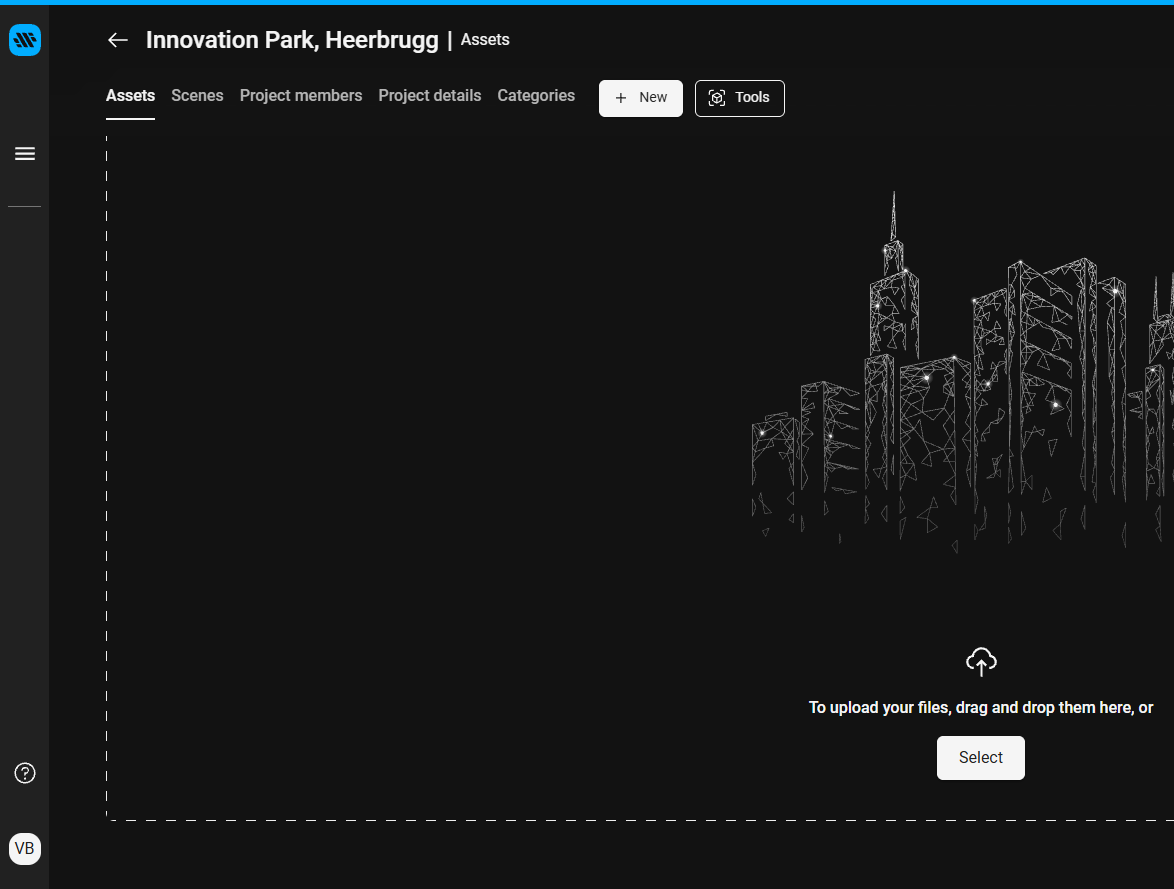 Assets page of the new, empty project