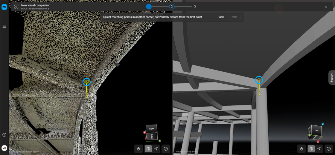 First pair of matching point markers on the point cloud and the model