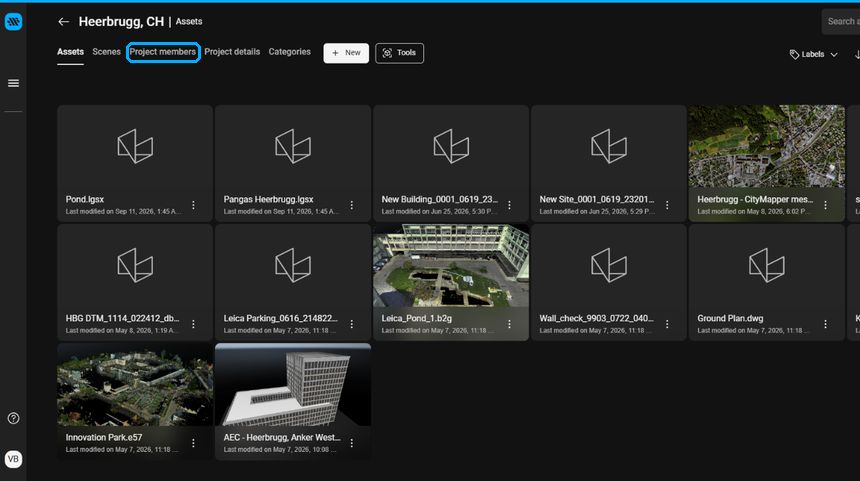 Project assets page with the Project members tab highlighted