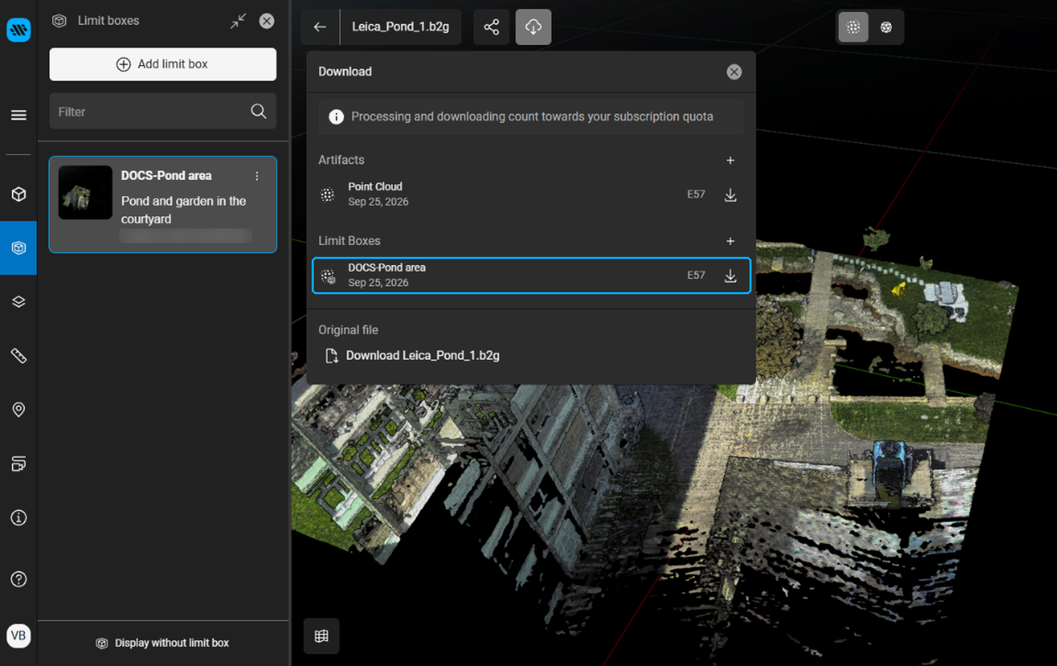 Download panel with the processed limit box and its download button highlighted