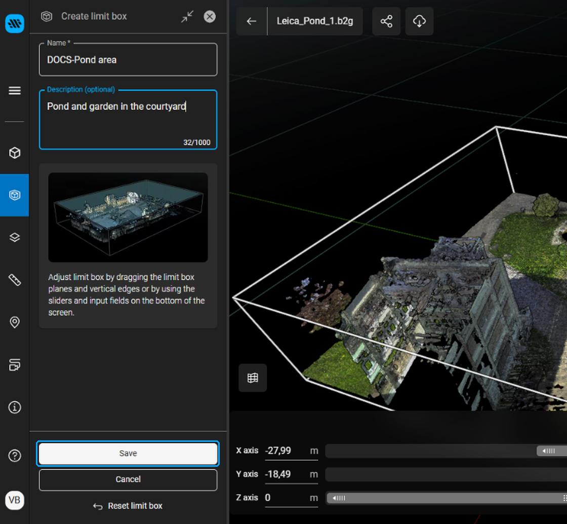 Save button highlighted at the bottom of the Create limit box panel