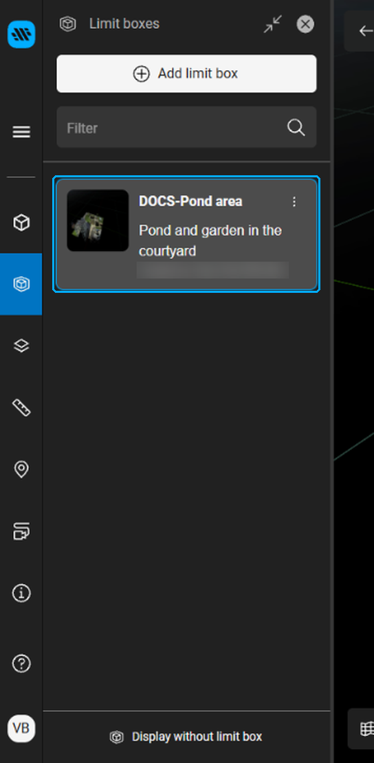 Limit boxes panel with the newly saved limit box highlighted