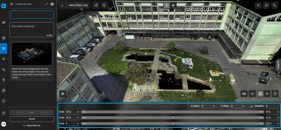 Create limit box view with the X, Y and Z axis sliders highlighted at the bottom