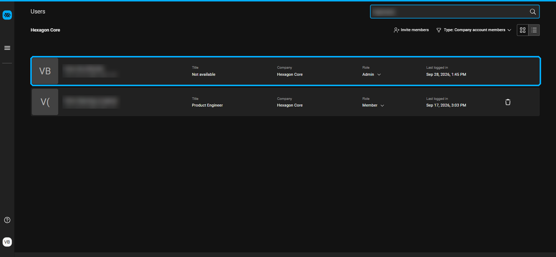 Users list showing the SSO user with title Not available above the legacy user