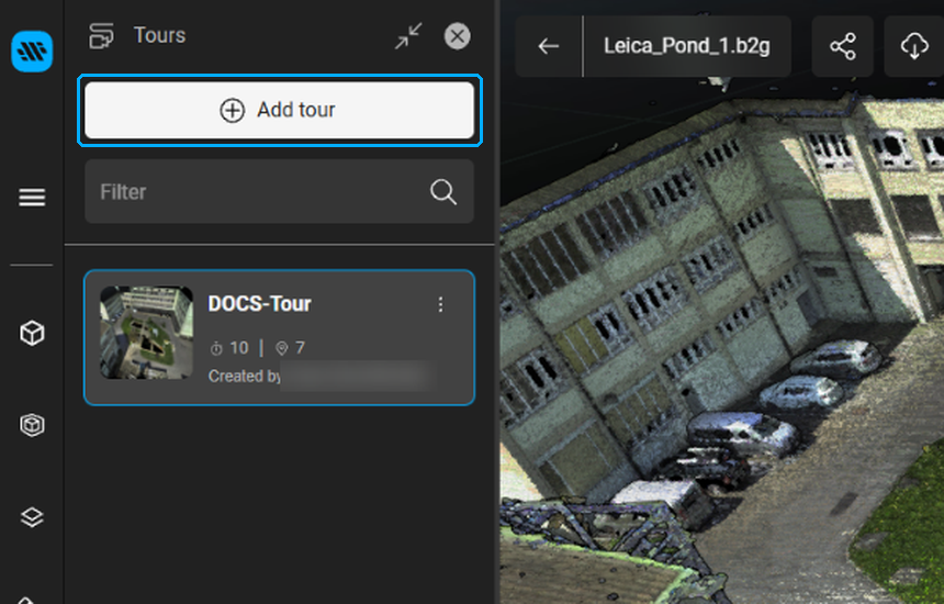 Add tour button in the Tours panel