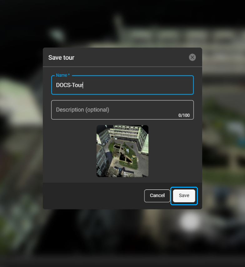 Save tour dialog with name and description