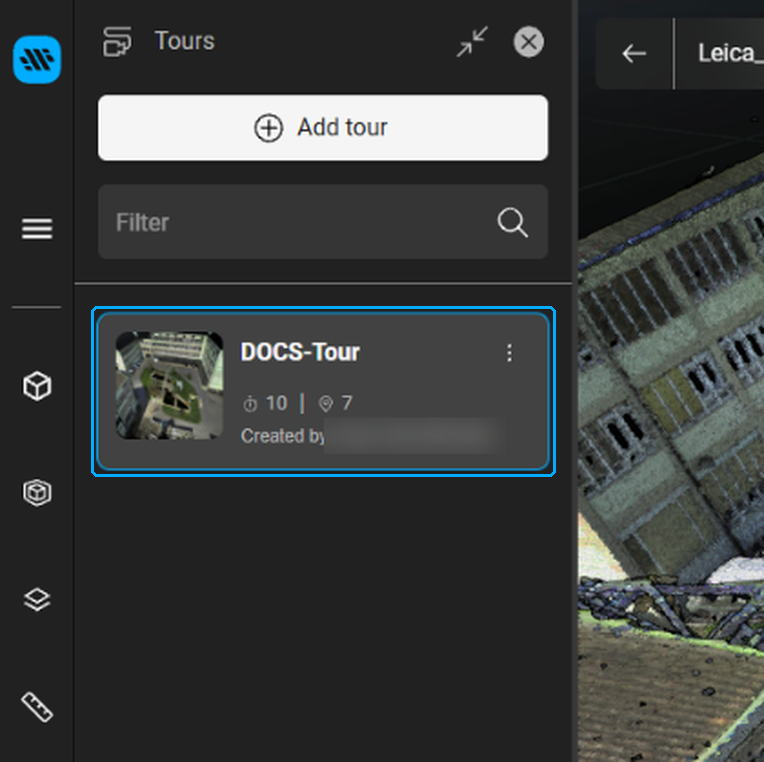 Tour list with a tour card