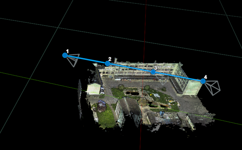 Flyover template: horizontal tour path with 4 forward-facing viewpoints over the asset