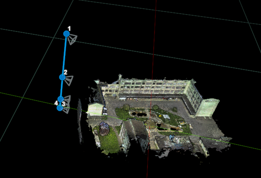 Landing template: vertical tour path with 4 viewpoints descending from above the asset
