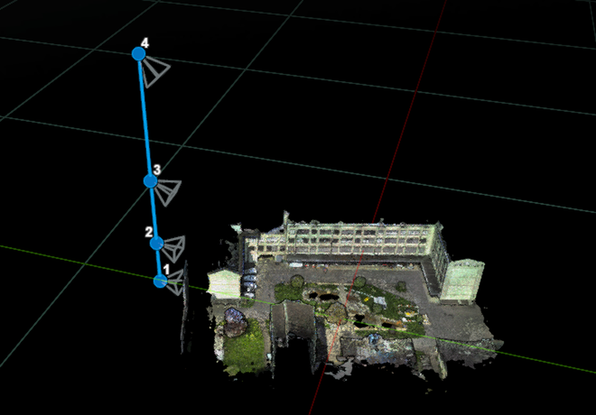 Rocket template: vertical tour path with 4 viewpoints rising from below to above the asset