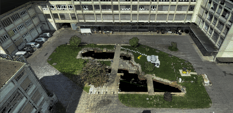 Camera flying along a tour path over the asset