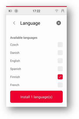 Leica RTC series installation language screen.