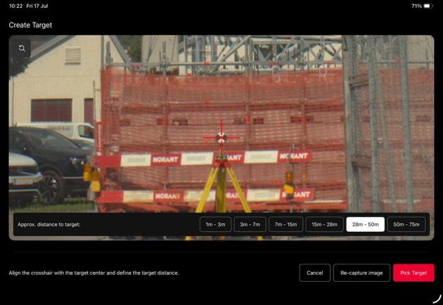 Target picking in camera image mode in Leica Cyclone FIELD 360 app.
