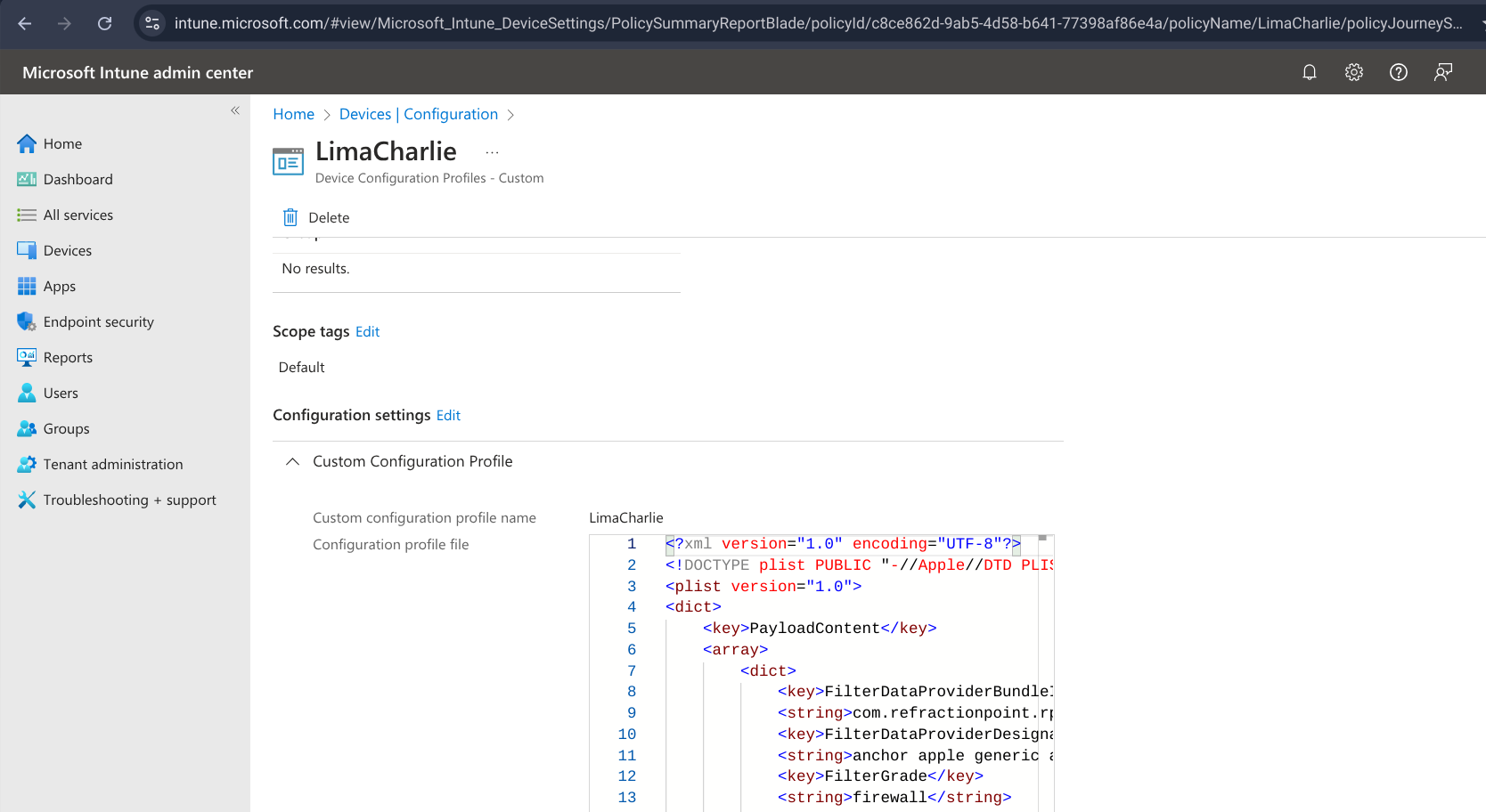 Screenshot of MS Intune -> Devices | Configuration | Details