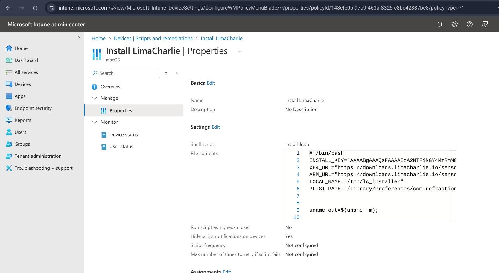 Screenshot of MS Intune -> Devices | Scripts | Details