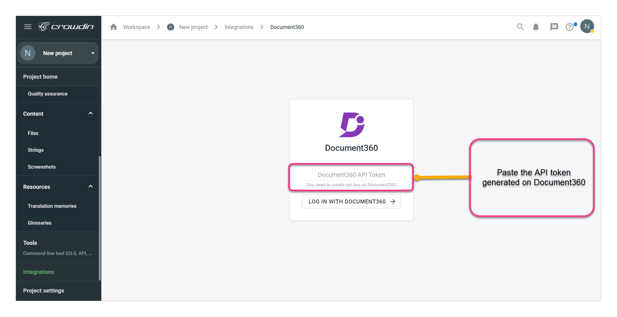 1 Screenshot - API token in crowdin page