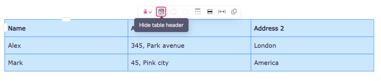 image showing the option to hide table header