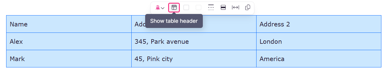 Image showing the option to show table header