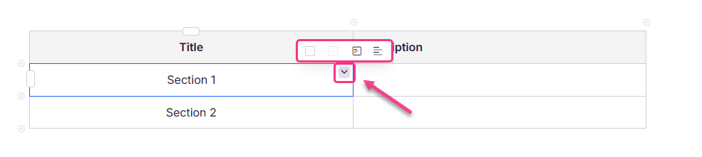 Image showing quick cell options for a single cell in the Advanced WYSIWYG editor