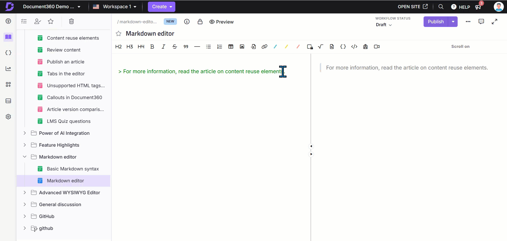 Adding hyperlink in markdown editor in the Knowledge base portal