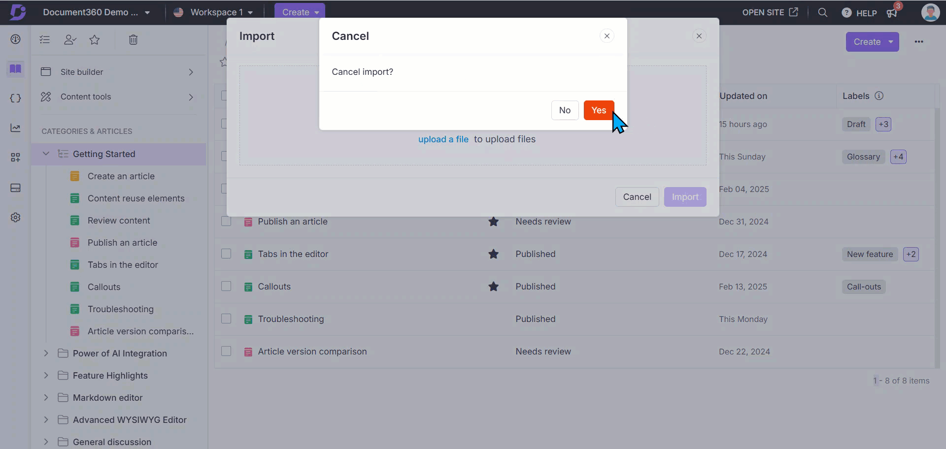 Importing a word file as a single article in the Knowledge base portal