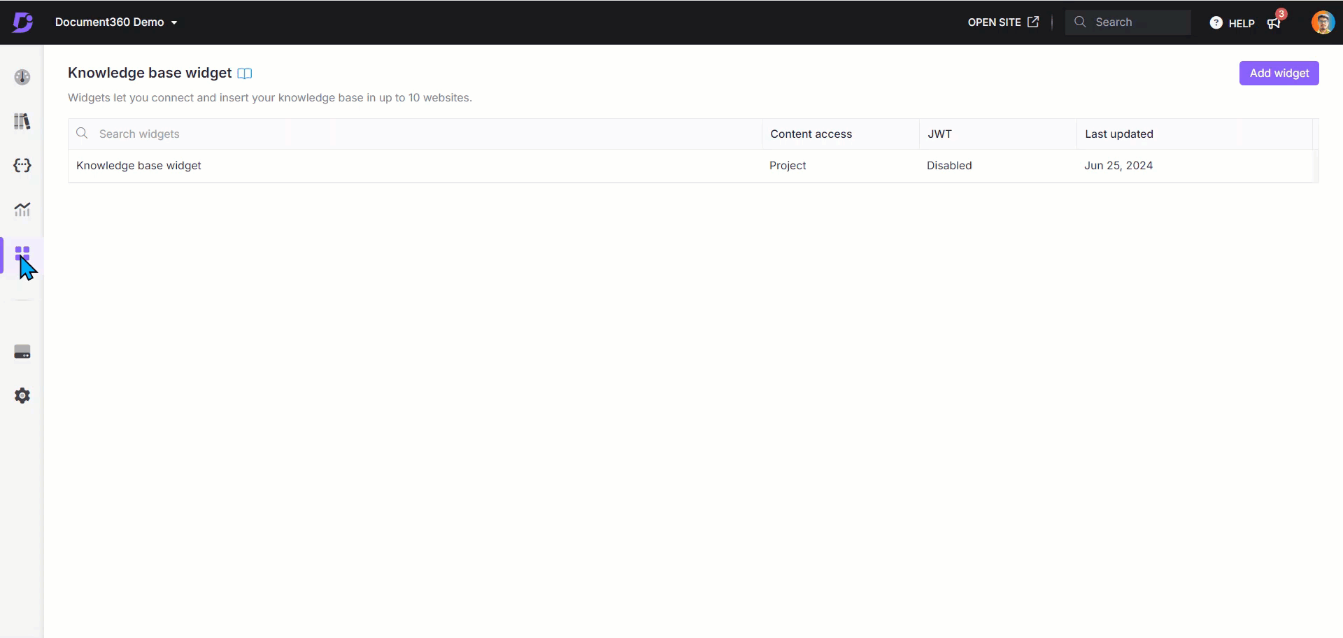 Installing the Knowledge base widget in the Knowledge base portal