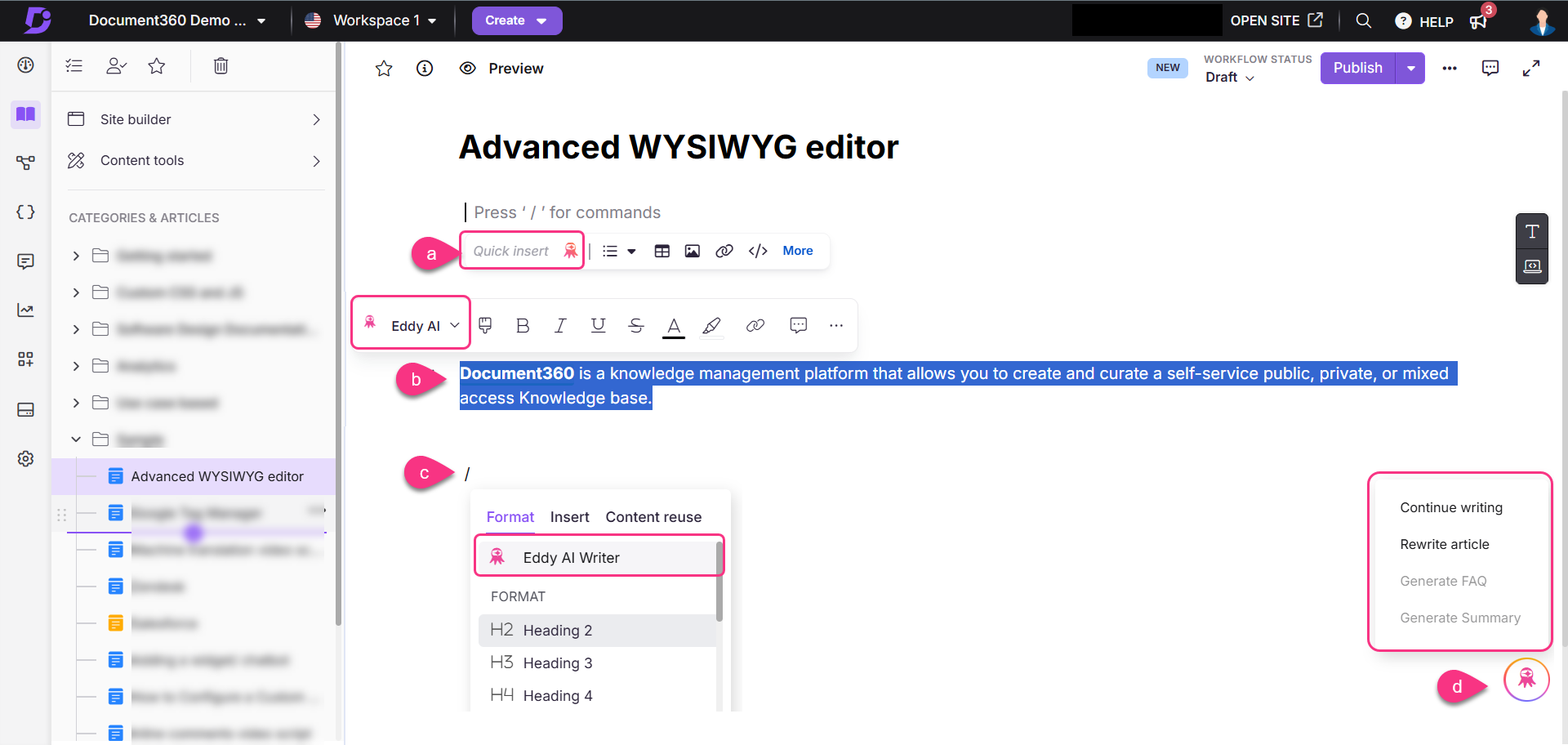 Accessing the AI writer