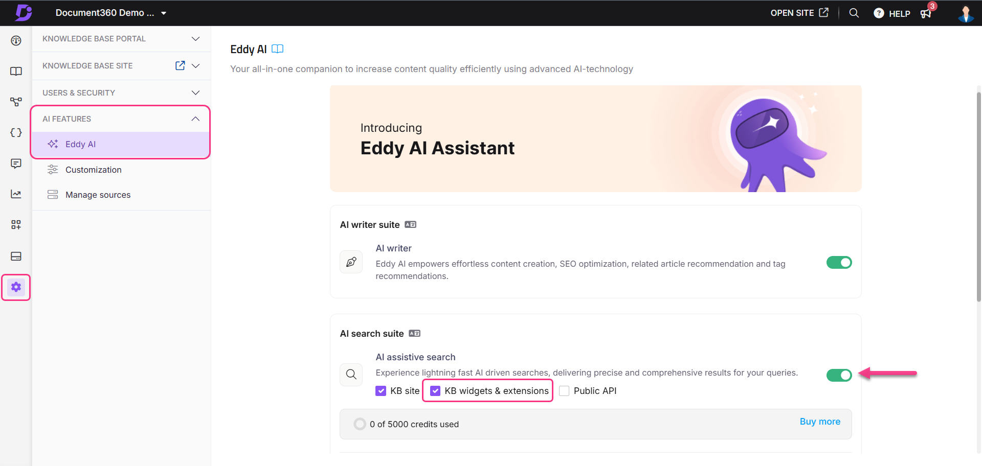 Enable AI for chatbot in KB portal settings