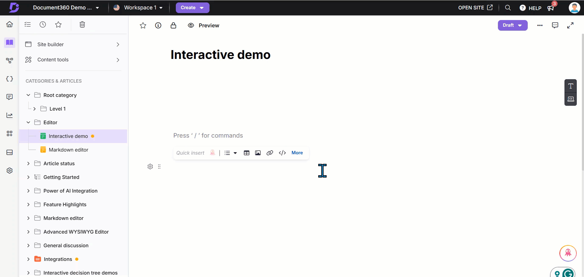 Creating an interactive demo in the Advanced WYSIWYG editor
