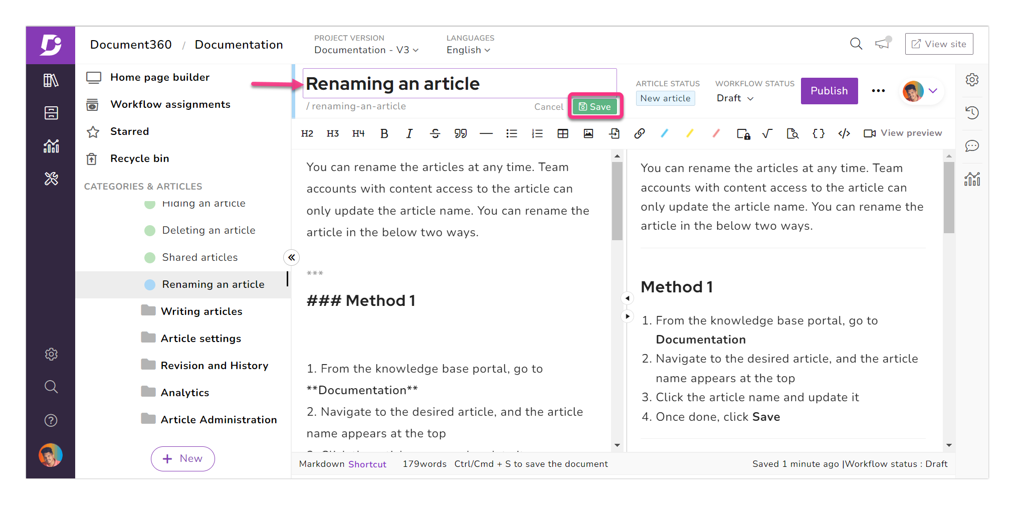 How To Rename An Article Document360