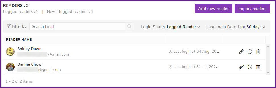 2 Screenshot -Reader last login filter status