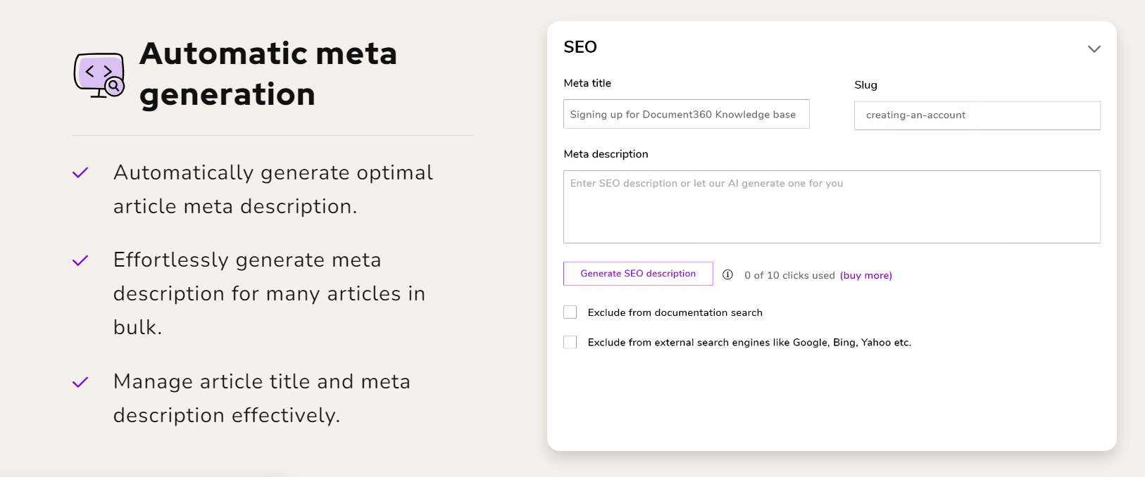 click Meta generator for and pages