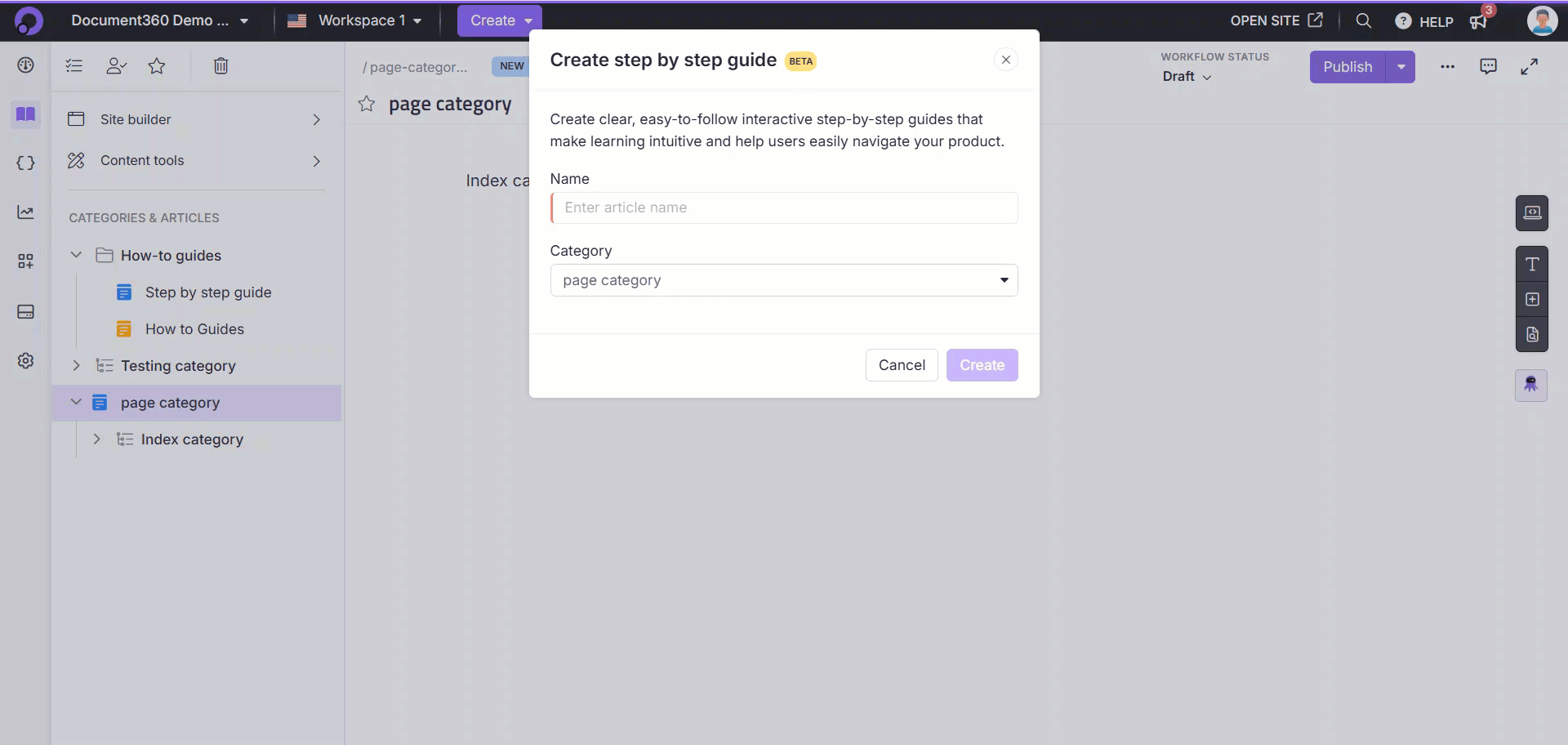 Accessing the Step by step guide in the Knowledge base portal