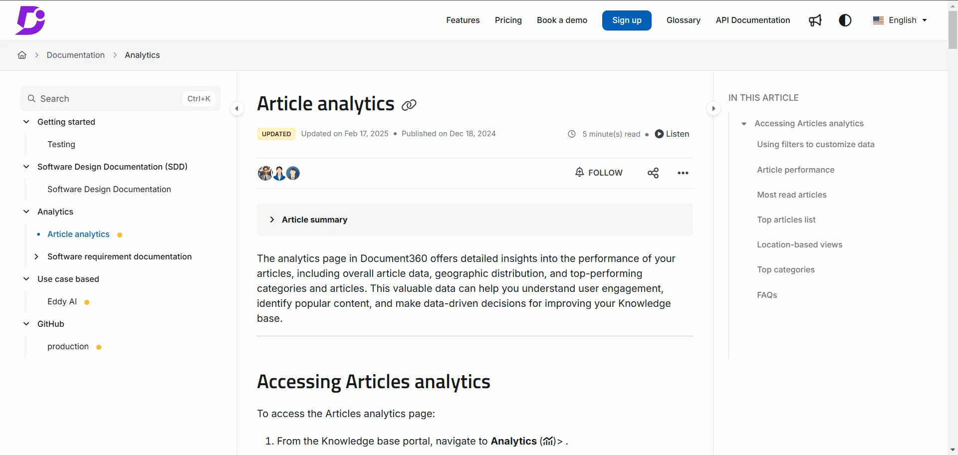 Following articles and categories in the Knowledge base site.