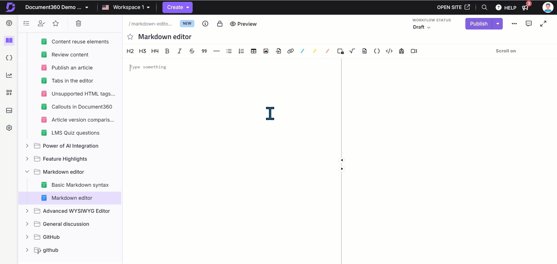 Inserting a video in markdown using the Insert file option in the Knowledge base portal.