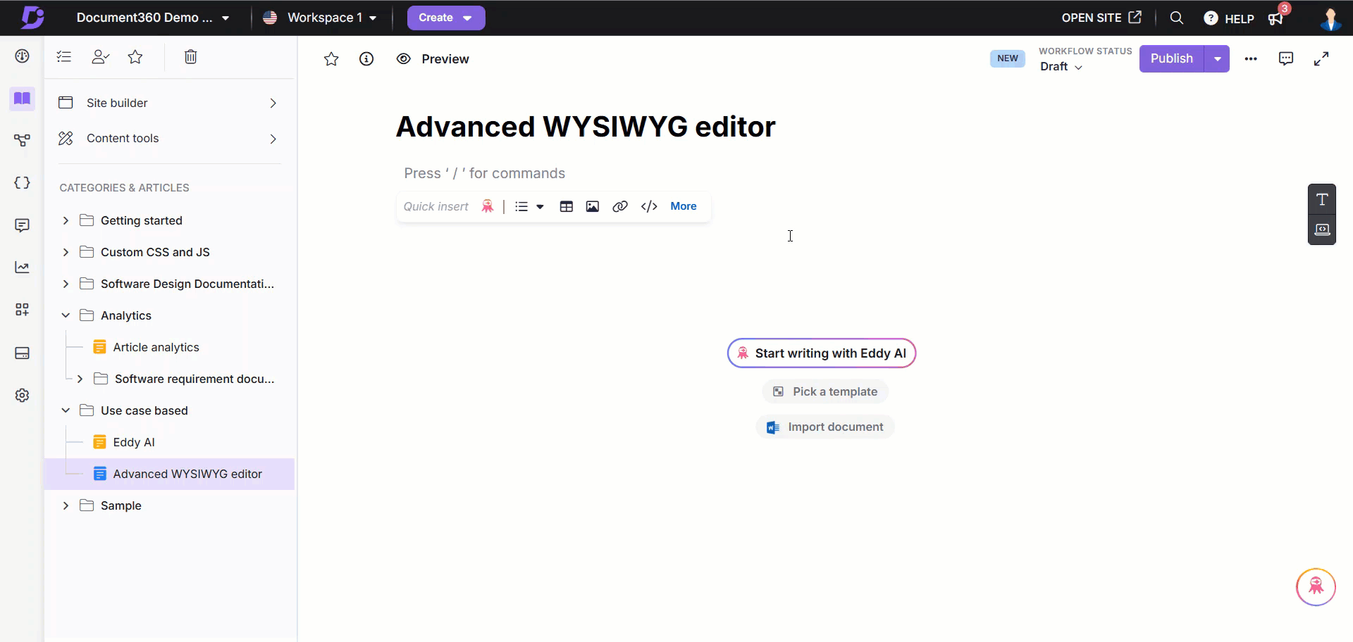 Drafting an article outline using AI writing agent